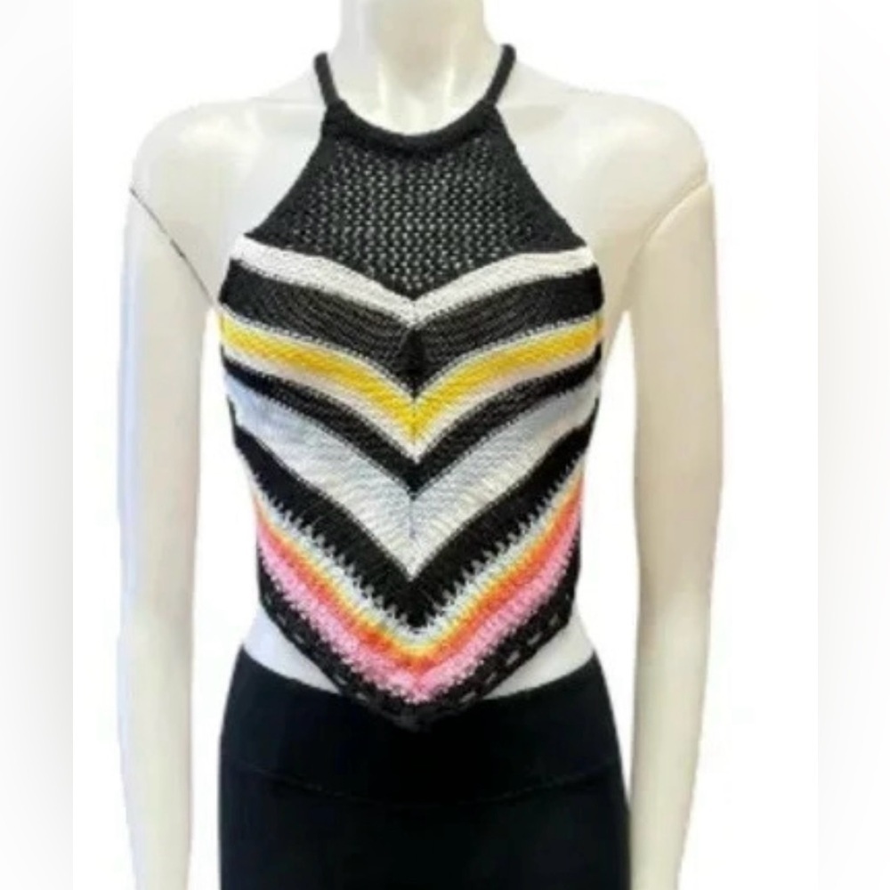 Love Knits Nyc NWT Backless Tank Tie up  Knitted Black/White/Yellow/Pink Size XL